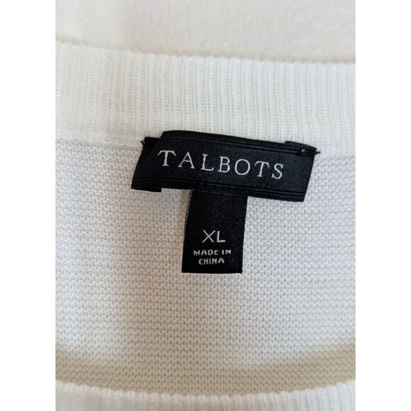 Talbots Lightweight Sweater Ivory with Red Stripes Mini Bows 3/4 Sleeves Size XL - Picture 4 of 11
